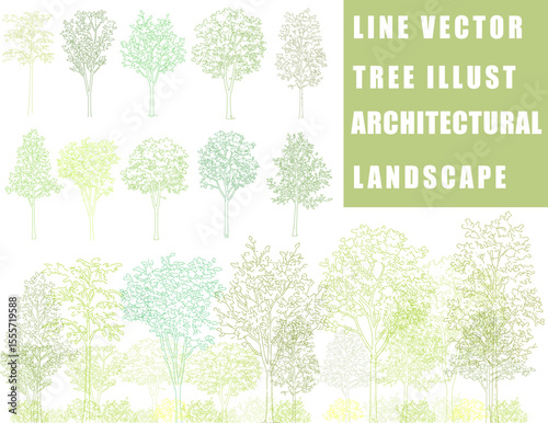 Architectural editable line vector design landscape trees pack