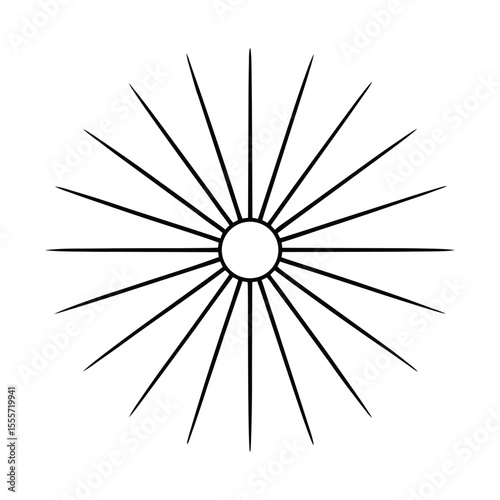 Intricate sunburst mandala design with radiant spokes on a clean white background for advertising and banners