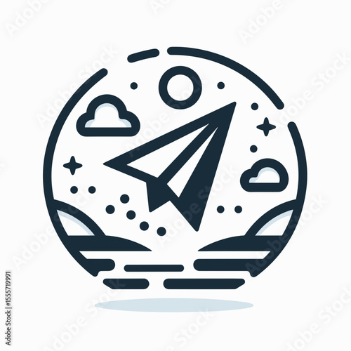 Paper airplane, adventurous mood, simple graphic design, on a light background