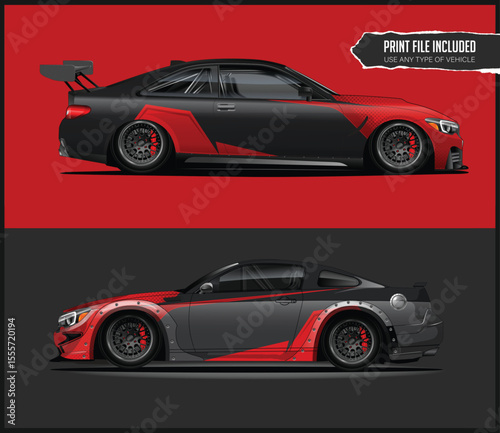 Two Sport Car Designs with Red and Black Graphics