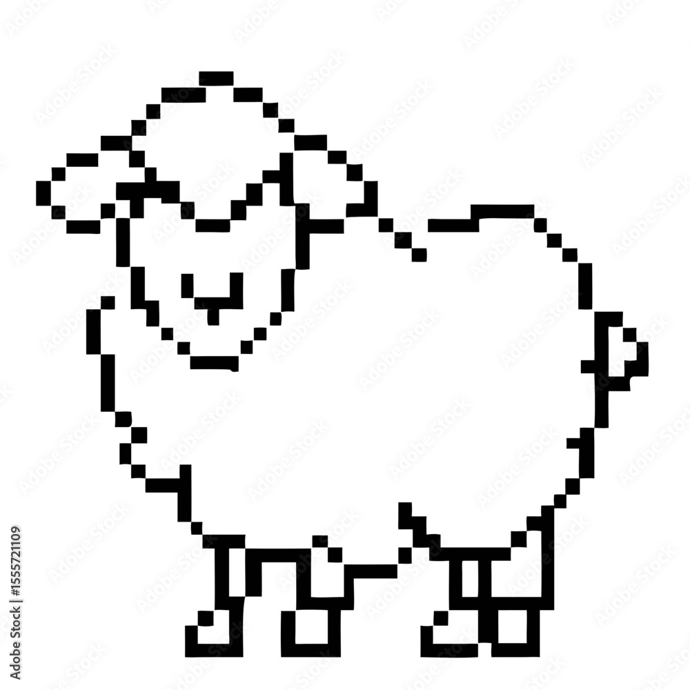 Fototapeta premium Detailed pixel outline of a sheep with a fluffy body and distinct features