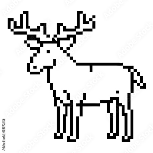 Pixel outline of a standing moose with antlers in a minimalistic style