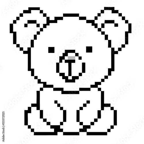 Cute pixel koala sitting calmly, showcasing friendly expression with rounded ears