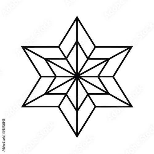 Intricate geometric symmetry mandala design featuring sharp angles and vibrant cmyk colors
