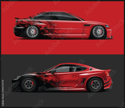Red Racing Car Designs with Checkered Patterns Two