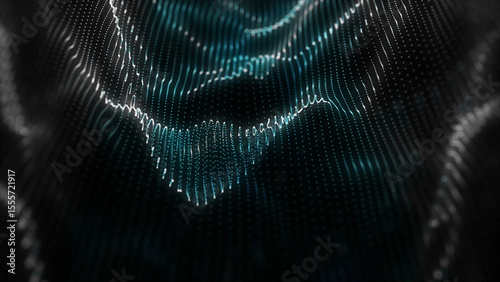 Abstract Data Visualization Wavy Lines of Light Against Dark Background Representing Information Flow or Digital Landscape