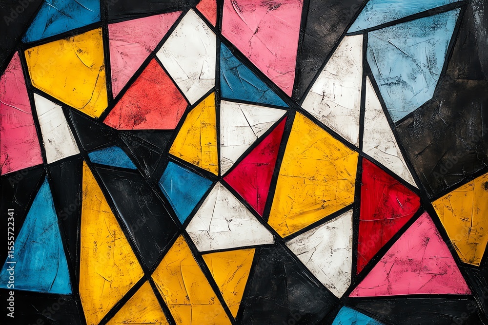 Fototapeta premium Colorful Abstract Geometric Pattern on Wall with Bright Colors and Sharp Lines