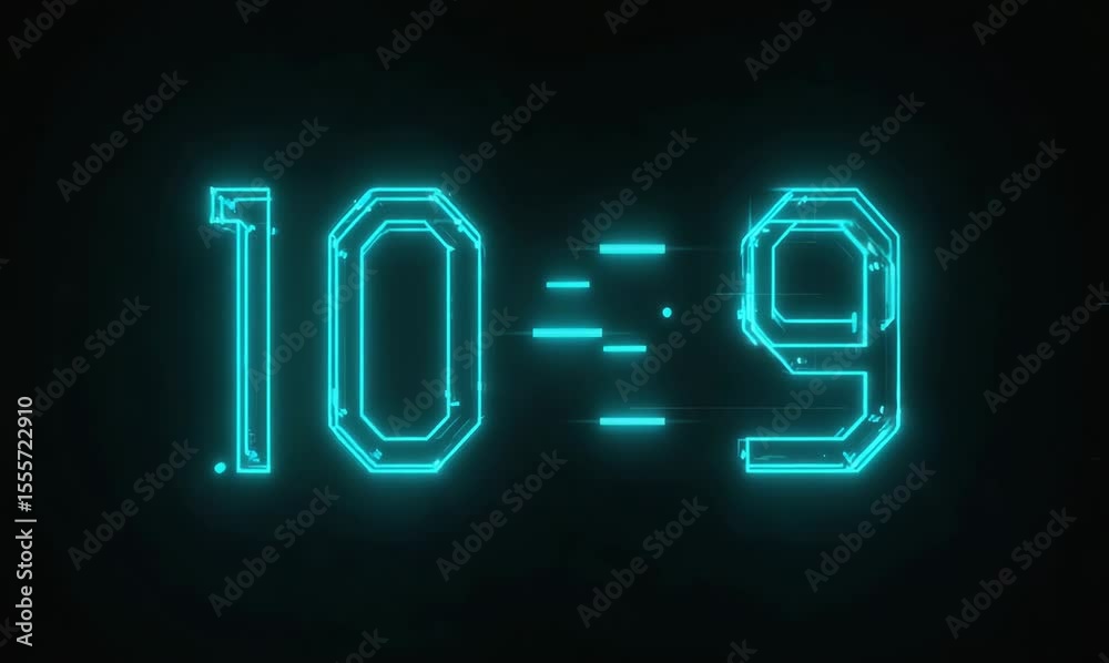 countdown of glowing blue numbers from ten to one