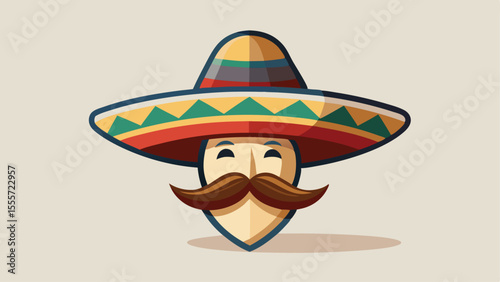 Cartoon face with sombrero and mustache on a light background landscape illustration