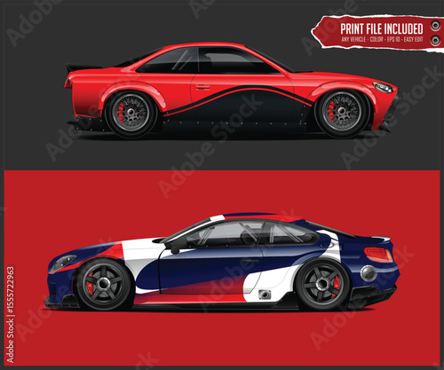 Two Sport Cars with Racing Designs Digital illustrations
