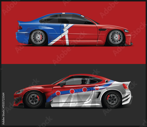 Two Racing Cars with Custom Wraps Digital illustration
