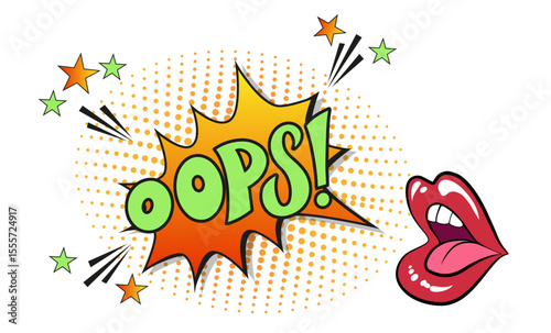 Comic lettering oops. Vector bright cartoon illustration in retro pop art style. Comic text sound effects. EPS 10.
