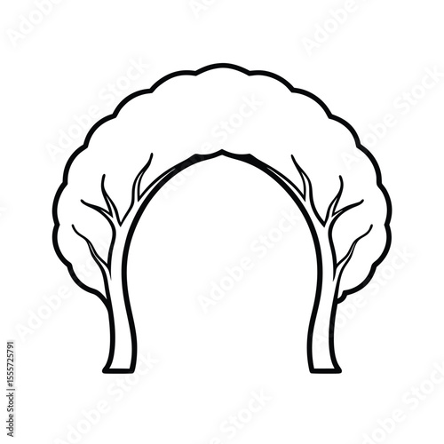 Natural tree trunk archway silhouette on white background organic nature design element
