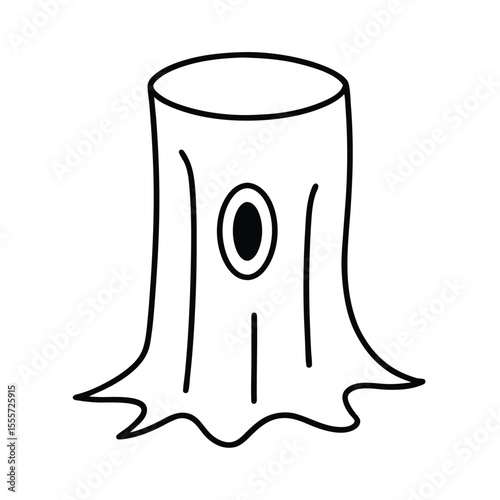 Illustration of a sturdy tree trunk with a natural animal burrow at its base on a clean white background