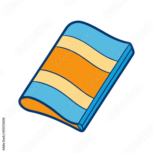 Colorful striped beach towel folded neatly with blue and orange wavy bands