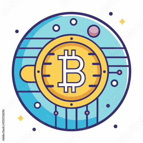 Stylized bitcoin cryptocurrency icon with digital circuitry design