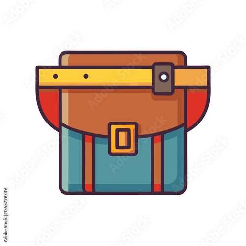 Retro style brown and teal satchel bag with yellow strap