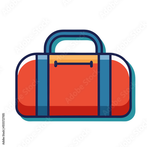 Stylized red and blue duffel bag with handles