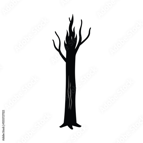 Detailed illustration of a charred tree trunk with a distinct burnt texture and a stark white background perfect for design projects