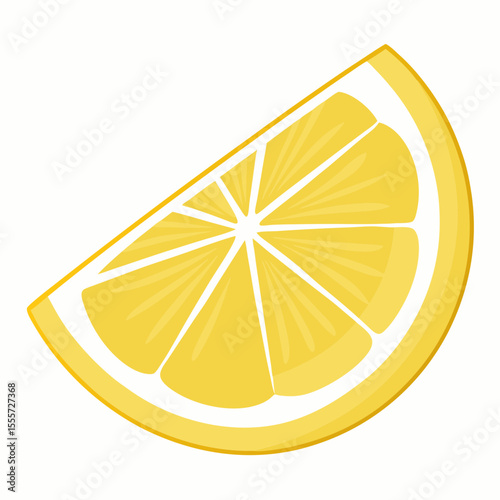 Bright yellow lemon slice with white background