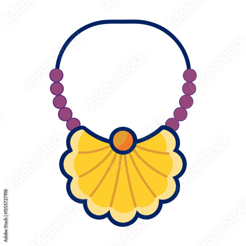 Stylized yellow seashell pendant necklace with purple beads