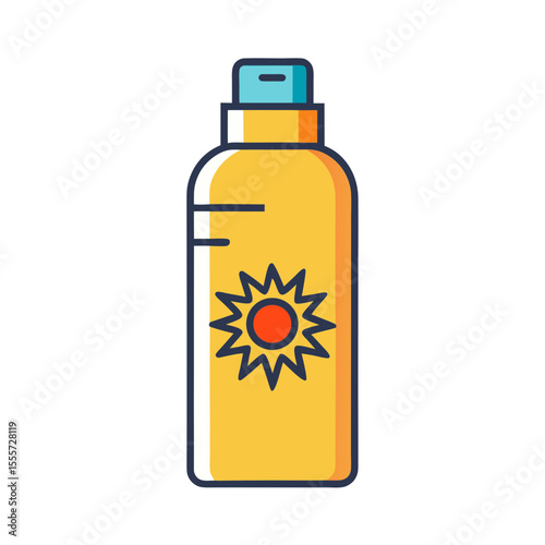 Sunscreen bottle with sun icon for skin protection and summer care