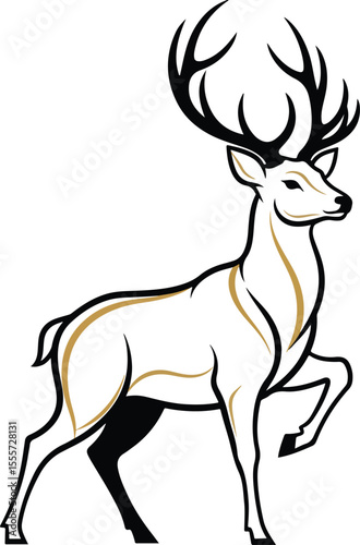 legant deer luxury logo vector illustration. Stylized silhouette or line art of a majestic deer with large antlers in a graceful pose. Clean minimal design