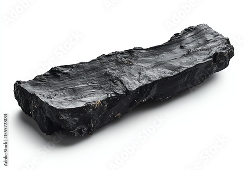 Textured piece of dark stone or mineral on a white background.