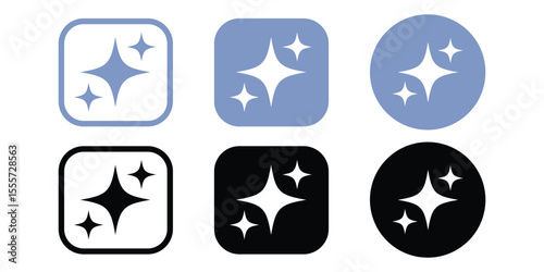 Collection of sparkle and shine icons in various shapes isolated on white background