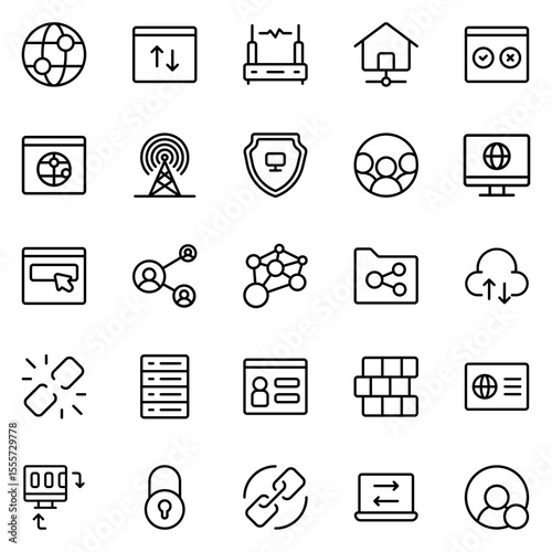 Collection of Basic Network Related Vector Line Icons. Contains Icons like Folder, Group, Network, Link and more. Editable stroke. 48x48 pixels