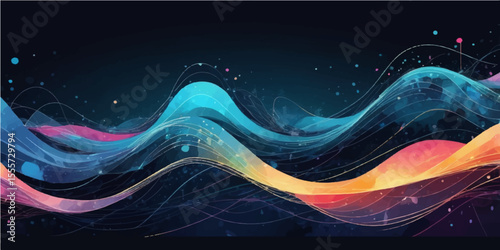 Abstract fractal realms glow with blue energy and curved lines, creating a digital art pattern for a dynamic tech background