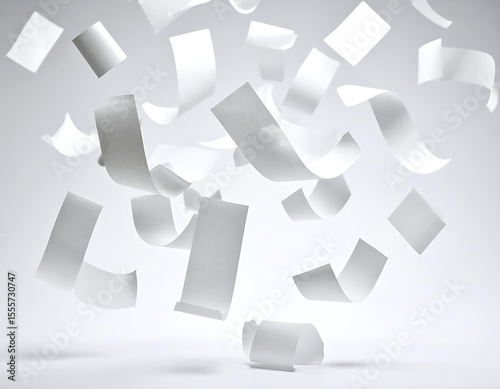 White Receipt Bills Fly on Isolated White Background