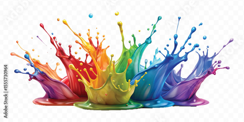 realistic 3d smooth acrylic paint stain or  paint splash and explosion isolated on transparent background