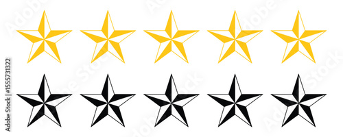 Five gold and five black stars isolated on white background