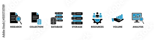 Big data banner web icon vector illustration concept with icon of research, collection, database, storage, resources, volume and analysis