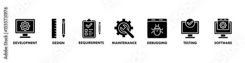 Agile banner web icon vector illustration concept with icon of development, design, requirements, maintenance, debugging, testing and software