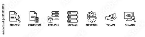 Big data banner web icon vector illustration concept with icon of research, collection, database, storage, resources, volume and analysis