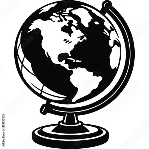 Black and white globe on stand world earth