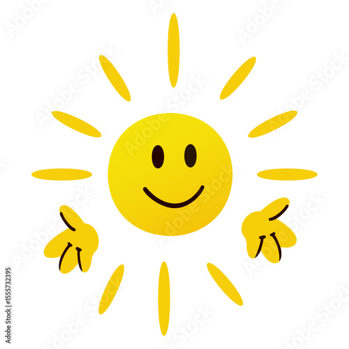 A cheerful yellow sun with a smiling face and rays extending outward. The design is simple and playful, suitable for children's themes or summer concepts.