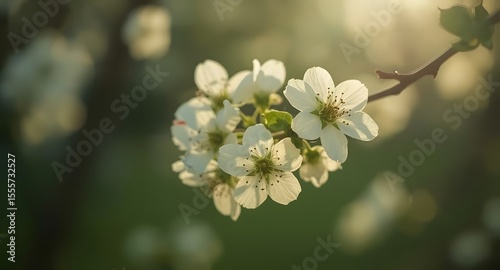 Dogwood blossoms, Softly glowing dogwood blossoms in warm spring light, petals appearing weightless against a dreamy, blurred garden background.