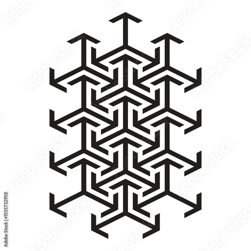 Intricate geometric pattern featuring arrows in a repetitive design on a white background