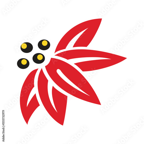 Symbol representing vibrant flora with striking red leaves and contrasting black berries at a local park in springtime