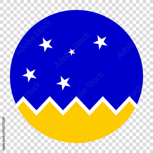 Flag of Magellan-chilean Antarctic Region. Magellan-chilean Antarctic Region circle flag logo icon computer vector illustration design. Transparent checkerboard background.