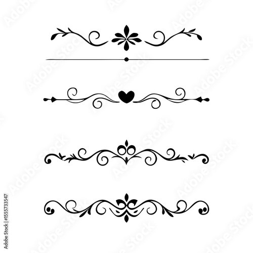 Gold text dividers doodle set. Wedding decorative elements. Divider ornament, borders, floral, vintage line separators. Hand drawn vector illustration isolated on white background. Set page dividers.
