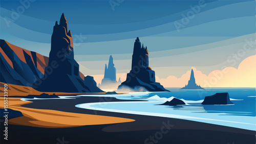 A serene view of mountains with a river flowing through it landscape illustration