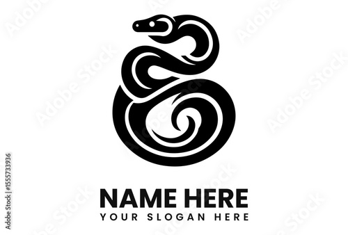 Black and white logo design featuring a coiled snake with a text placeholder below.