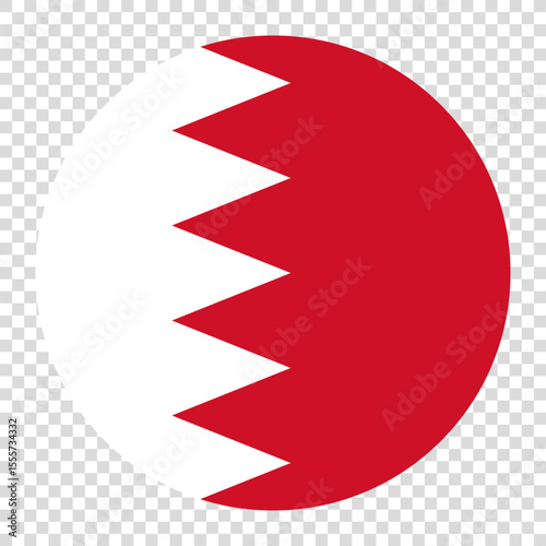 Flag of Bahrain. Bahrain circle flag logo icon computer vector illustration design. Transparent checkerboard background.