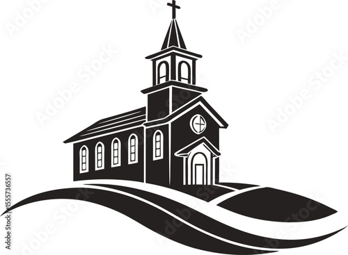 Classic church building silhouette isolated on white background