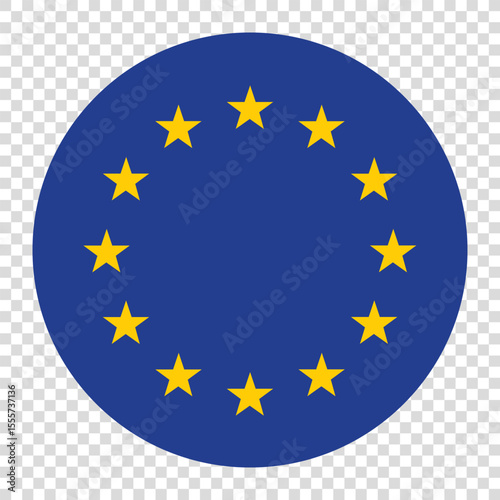 Flag of European Union. European Union circle flag logo icon computer vector illustration design. Transparent checkerboard background.