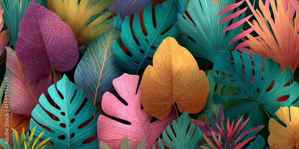 Abstract seamless pattern with tropical leaves. Vector template. Abstract seamless pattern with tropical leaves. Vector template.